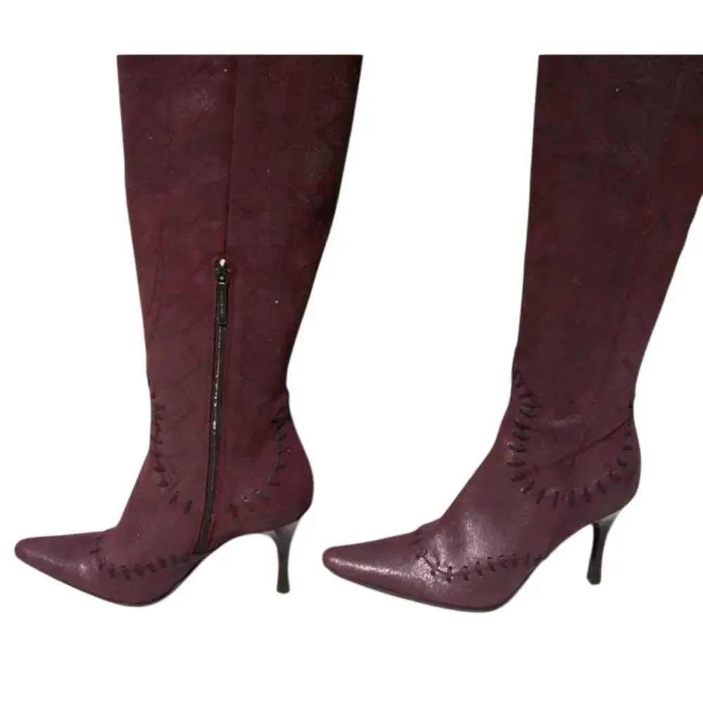 Donald Pliner Couture Wine Metallic Leather Boot Shoe New Over The Knee $695 NWT